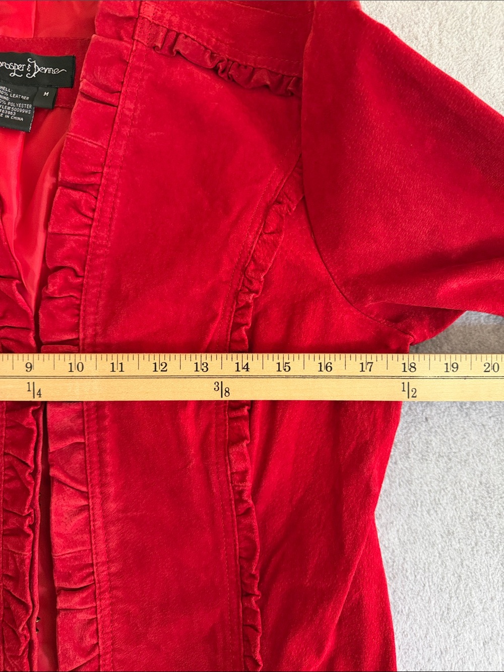 Vintage Suede Leather Red Ruffled Women's Jacket Medium Boho Whimsigoth Witchy - Picture 12 of 16